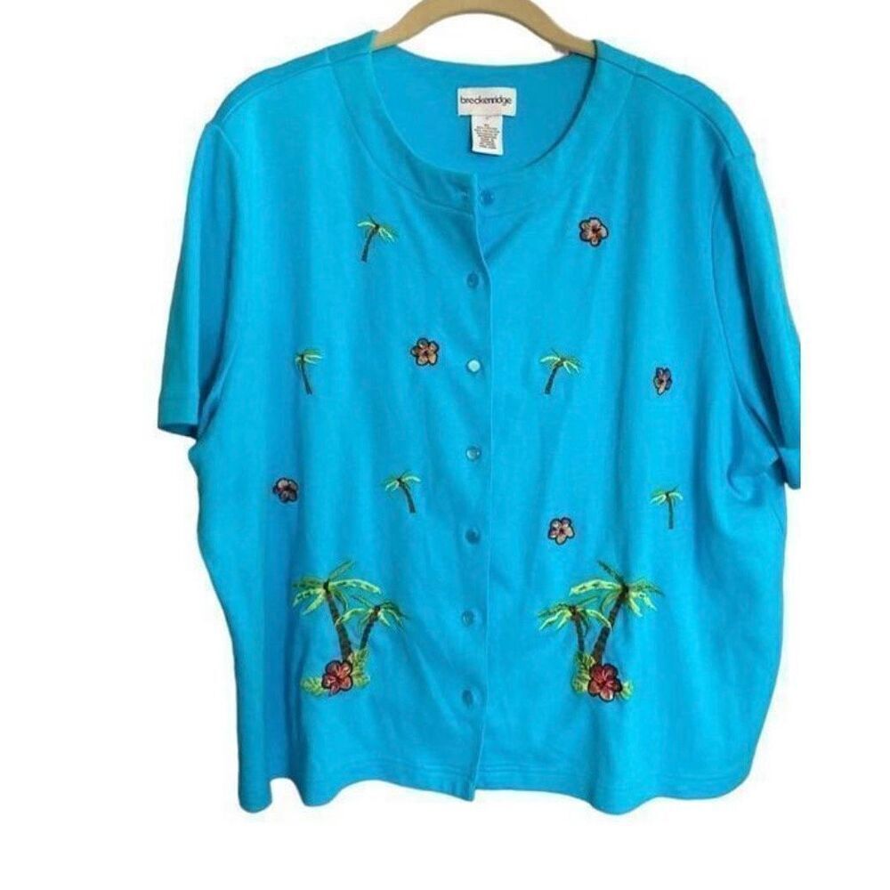 Breckenridge women’s beachy palm tree tropical embroidered sequin top S/XL